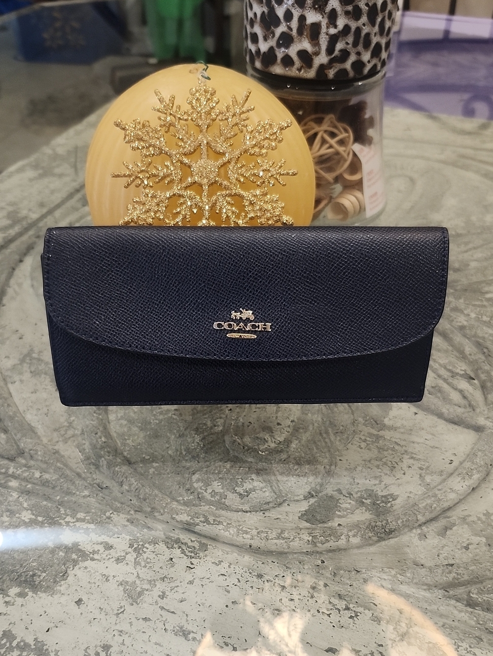 Coach Womens Leather Continental Slim Navy Wallet Like New